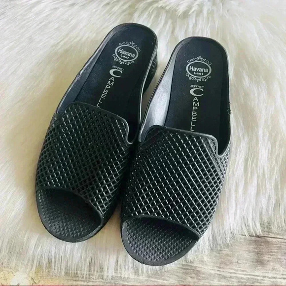 Jeffrey Campbell Fling 2 Black Slide Wedges Sandals Shoes Sz 7 - Picture 4 of 10